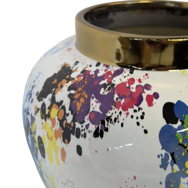 Ginger jar white white with paint splatter design 22x40cm