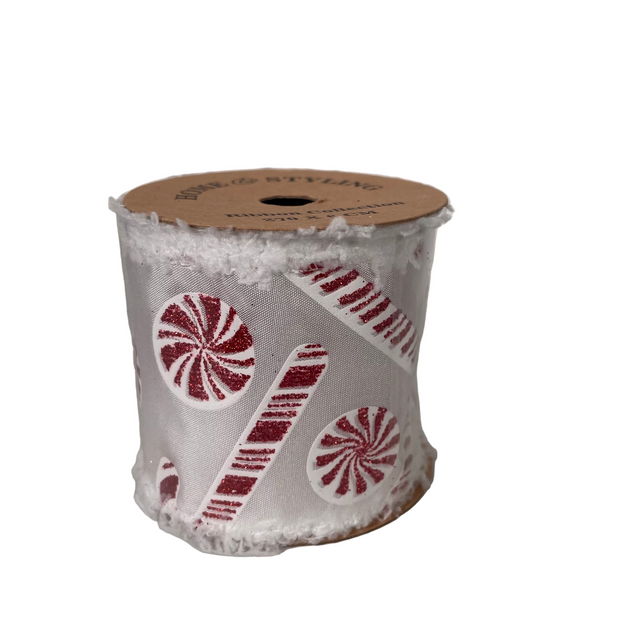 Ribbon, polyester & cotton, 270x6.3cm - White candy