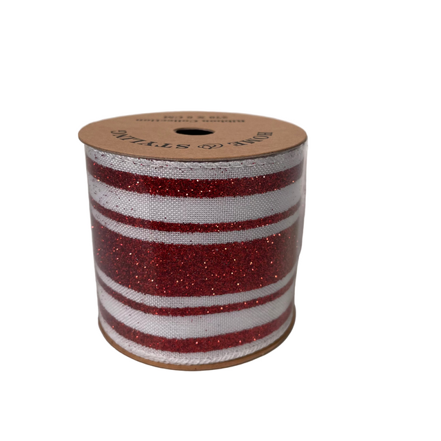 (747000060-1)RIBBON, POLYESTER & COTTON, 270X6.3CM, WHITE WITH RED