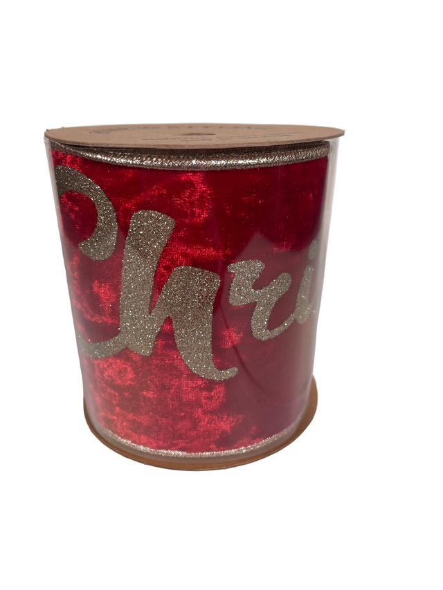 (747000120-2)RIBBON POLYESTER 457X10CM RED VELVET WITH GLITTER - MERRY