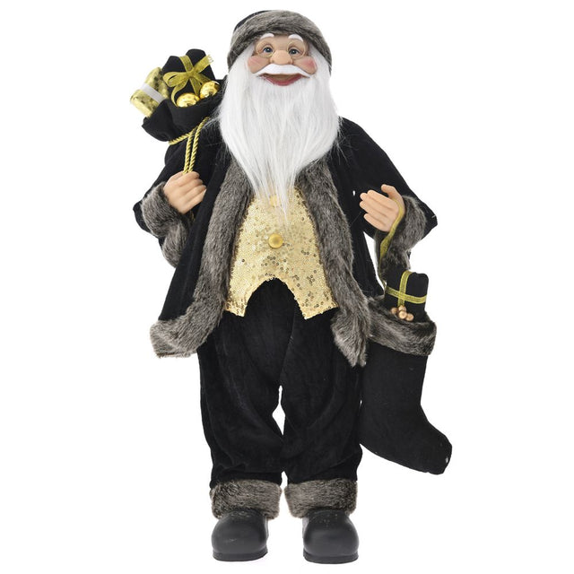 Santa with black velvet clothes carrying gifts 60cm