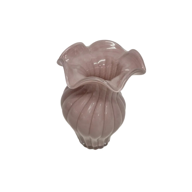 Pink Glass Ruffled Vase 12.5x20cm