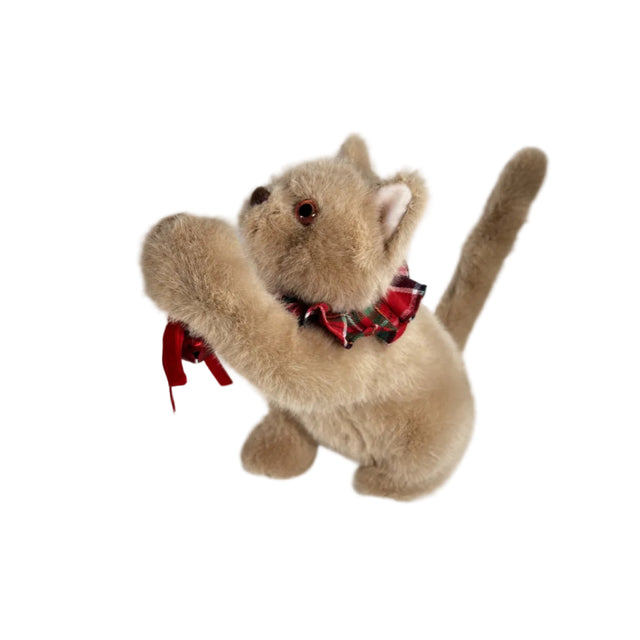 Xmas beige little kitty with plaid collar 25x14x26cm