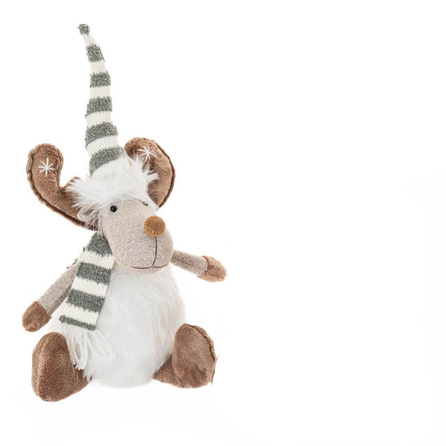 Cream Fabric Sitting Deer With Hat Up 24X14X31Cm Each