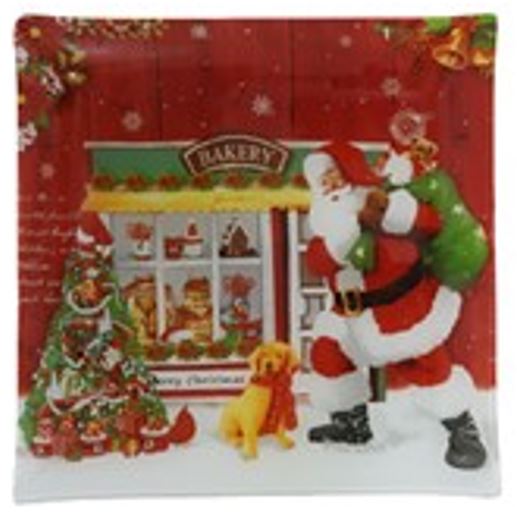 Square Glass Plate - Santa By Bakery 25Cm