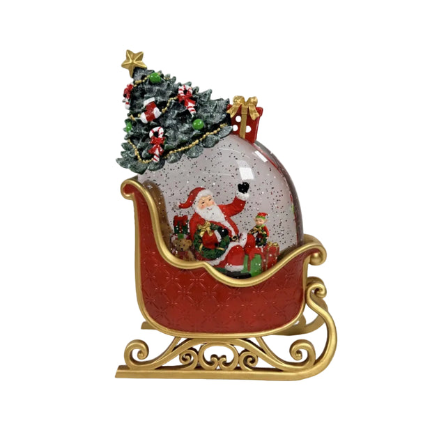 Santa With Slay LED Snow Globe 17x9x25cm