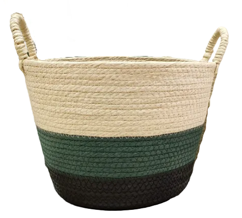 Paper rope basket green/black 35x38cm
