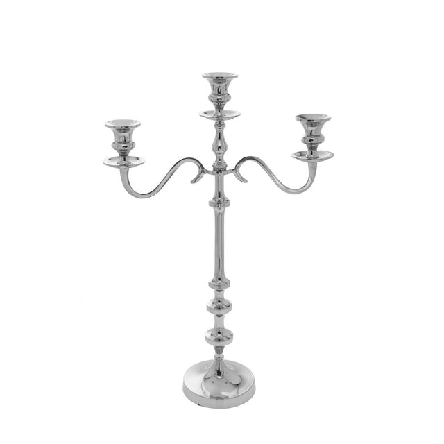 Nickel aluminium 3 arm candelabra 39x58cm