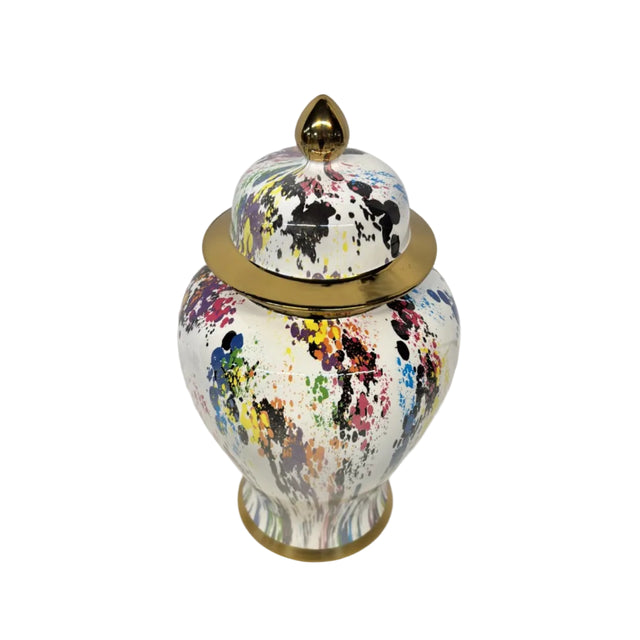 Ginger jar white white with paint splatter design 22x40cm