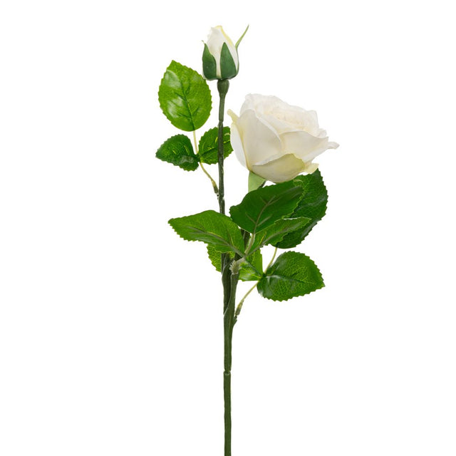 Artificial real touch white rose stem 2 head 46cm