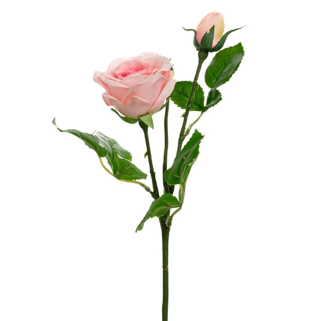 Artificial real touch pink rose stem 2 head 46cm