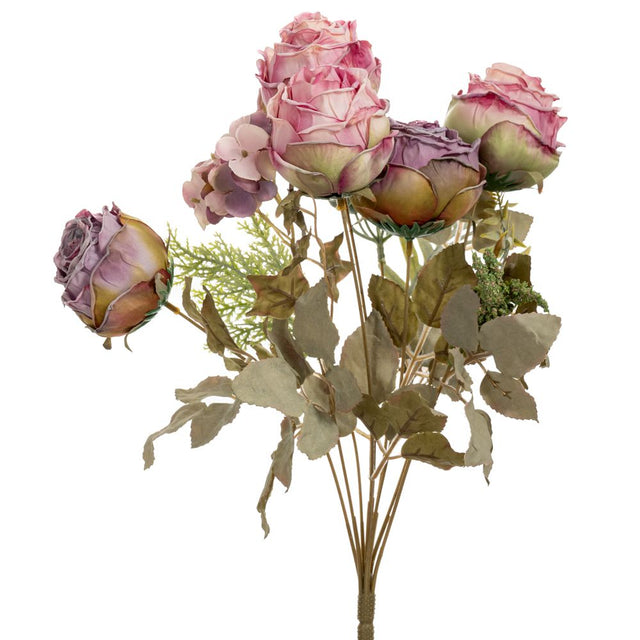 Artificial purple rose bush 7 head 42cm