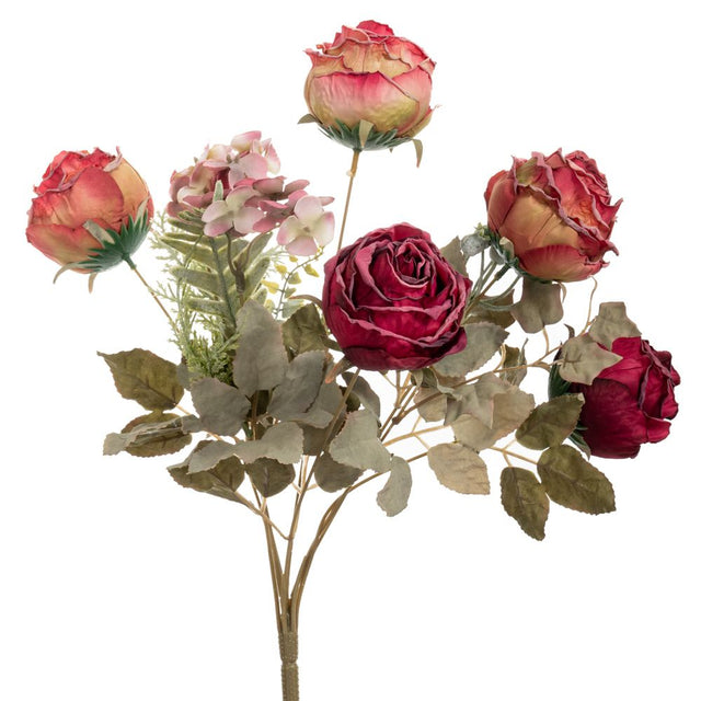 Artificial red rose bush 7 head 42cm