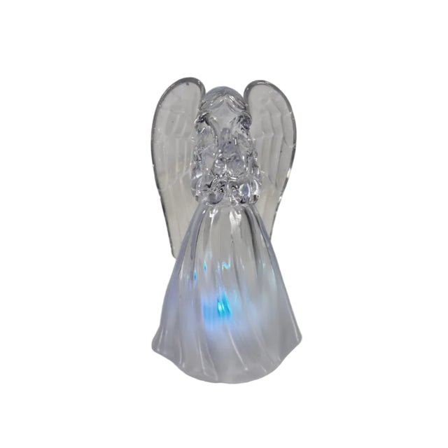 Angel, acrylic, LED colour changing 6x5.5x11cm with dove - clear wings