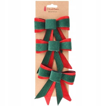 Bow Set Of 3, PVC, Green with Red Edges, 10x11cm