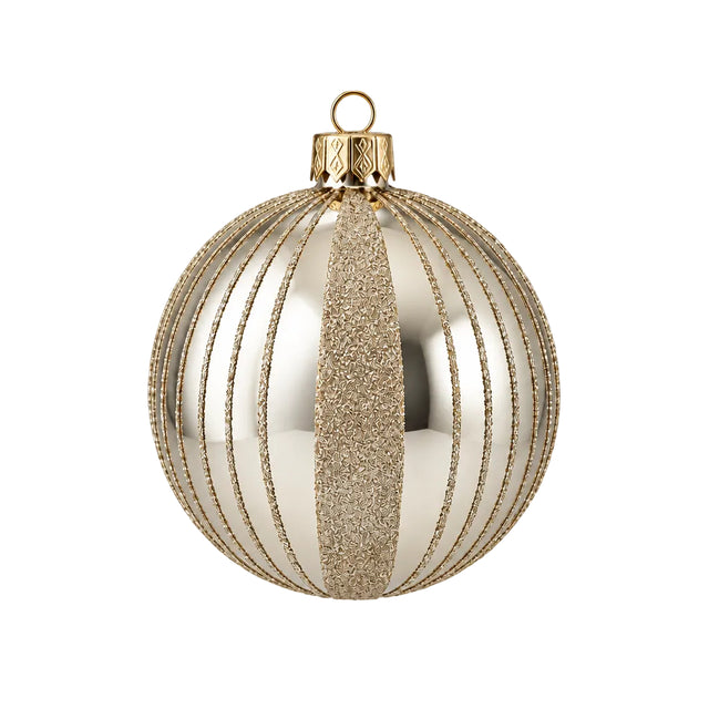 Xmas Ball Glass Gold Thin Lines Shiny 100mm