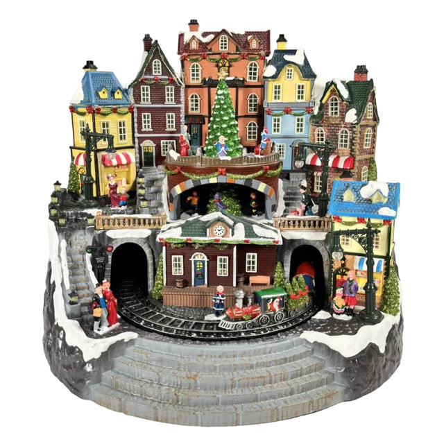 LED scenery with train and tree turning 42.5x35.5x37cm