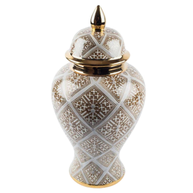 Ginger Jar Grey - Gold - Triangle - Design - Med 36Cm