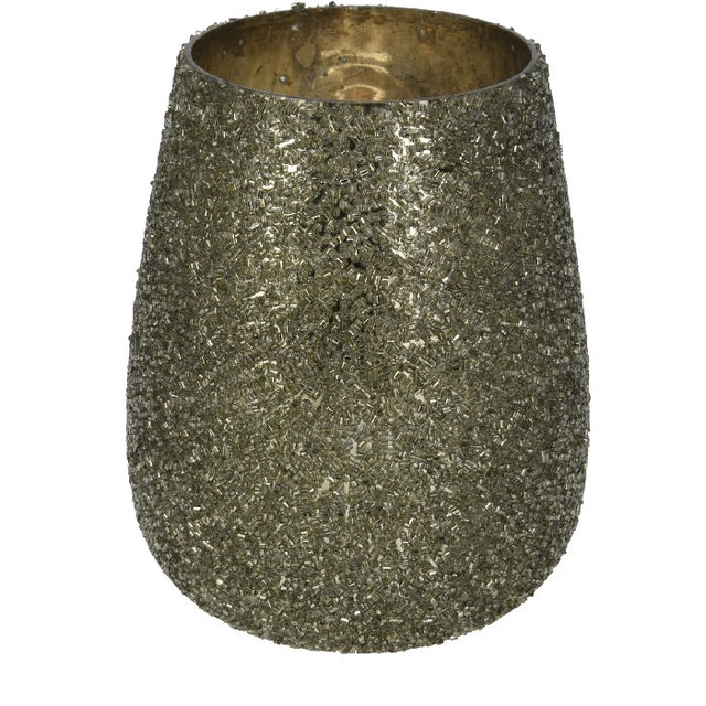 Beaded Green Votive 11x13cm