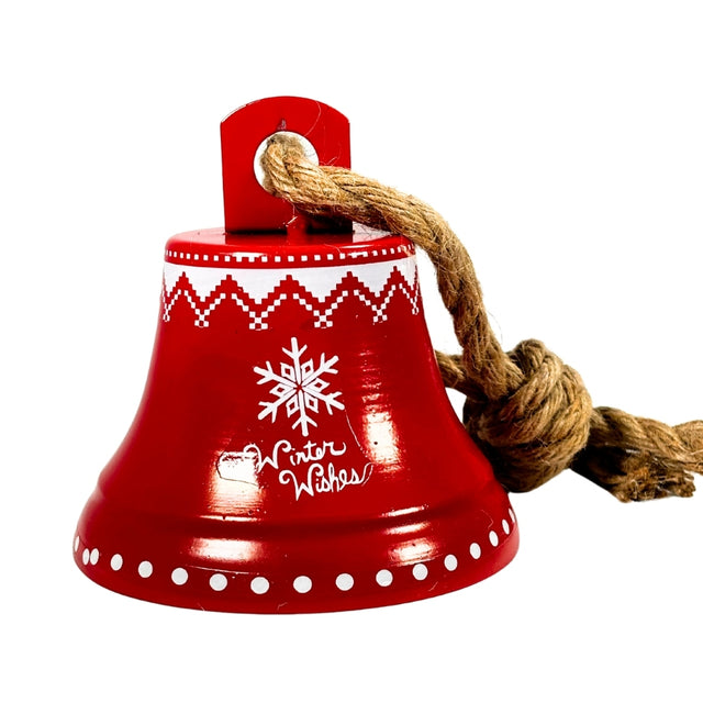 Bell With Jute Rope, Metal, 12.5X12.5X13.5Cm, Red, Snowflake