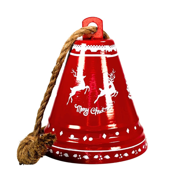 Bell With Jute Rope, Metal, 19X19X23Cm, Red, Reindeer