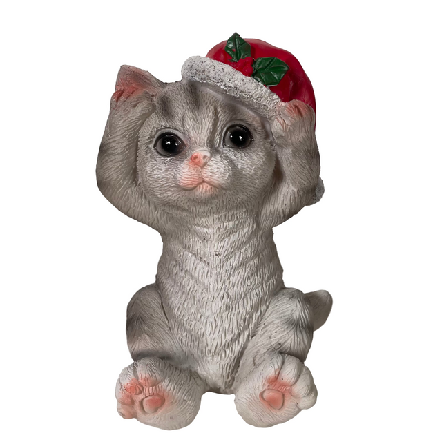 (ALX630550-2)CAT WITH XMAS HAT, POLYRESIN, 9.5X7.5X13.5CM, HEAR NO EVIL