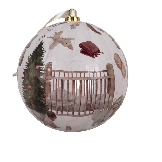 Xmas bauble Styrofoam 10cm - My first Christmas - Cot with tree