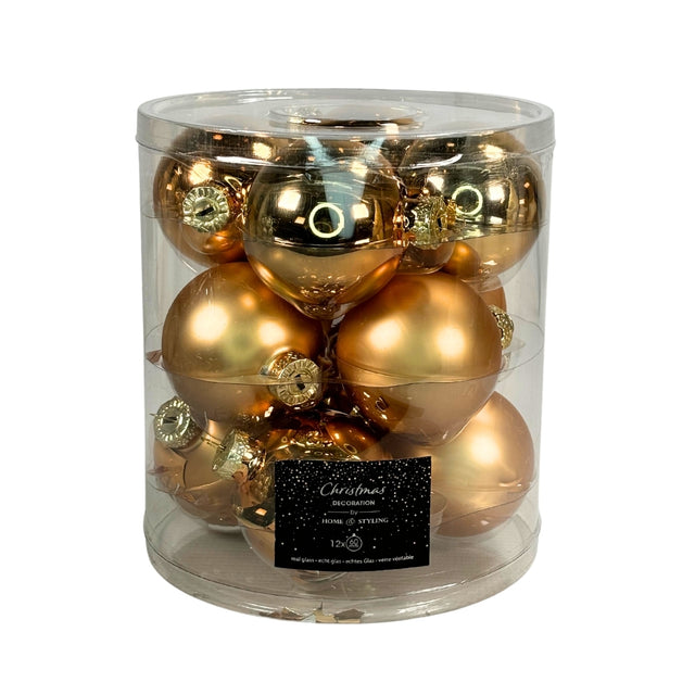 Xmas Ball, Glass, 6Cm, Set Of 12 Pieces, Gold