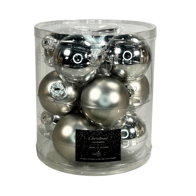 Xmas Ball, Glass, 6Cm, Set Of 12 Pieces, Silver