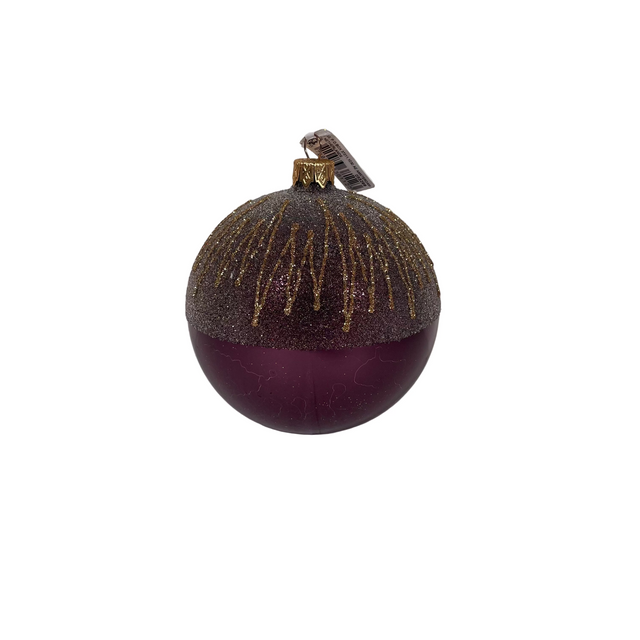 Glass bauble 10cm - Purple with gold squiggles