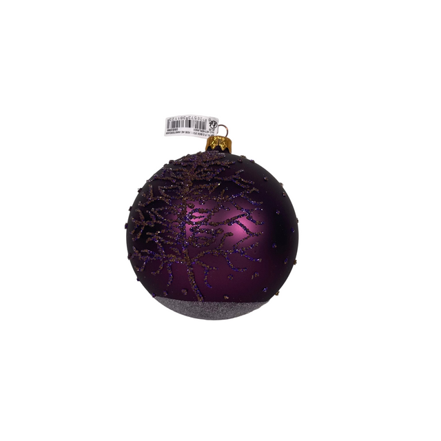 Glass bauble 10cm - Purple with gold tree