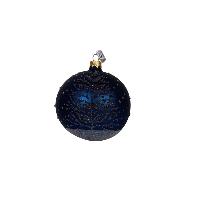 Glass bauble 10cm - Dark blue with gold tree