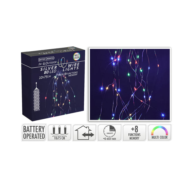 Silver Wire 80 LED Multi Colour fairy lights