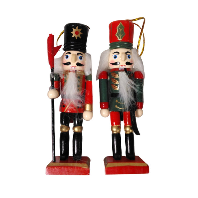 Nutcracker hanging, pinewood and polyresin set of 2 - red and black