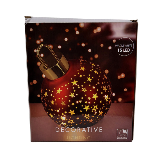 (ABR823870-1)XMAS BAL WITH LED STANDING SIDE, GLASS,15 X18.5CM - WITH STARS