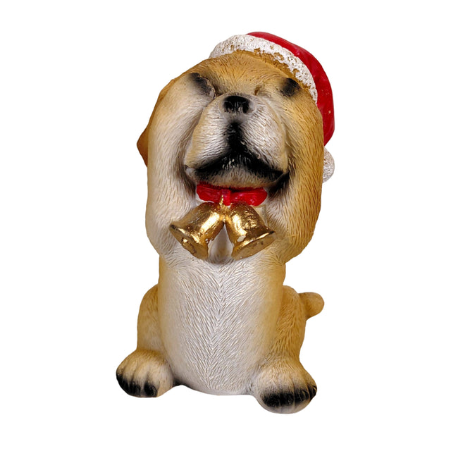 (ALX630560-1)DOG WITH XMAS HAT, POLYRESIN, 9.5X7.5X13.5CM, SEE NO EVIL