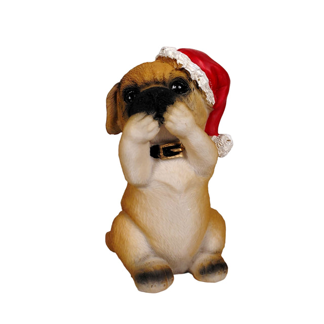 (ALX630560-3)DOG WITH XMAS HAT, POLYRESIN, 9.5X7.5X13.5CM, SPEAK NO EVIL