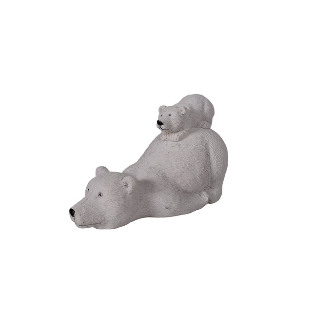 Polar bear with cub, lying on belly with cub on back 15.5x6x10.5cm