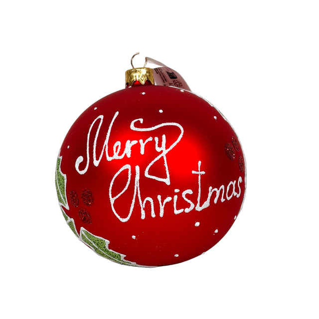 Xmas ball glass 10cm - Red Merry Christmas