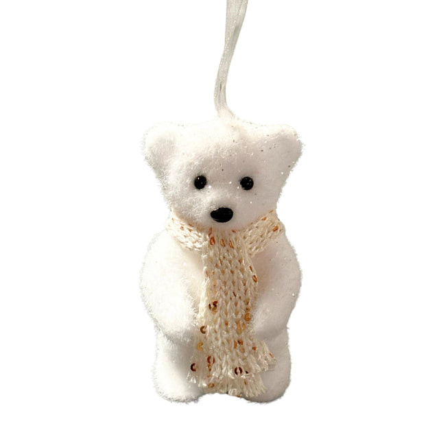 Snow Animal With Fur Scarf Standing, Polyfoam, Bear 11.5X7Cmwhite Scarf