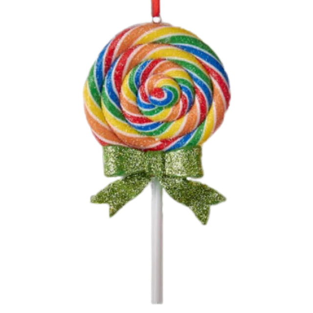 Round Glitter Lollipop - Green Bow 16.51Cm