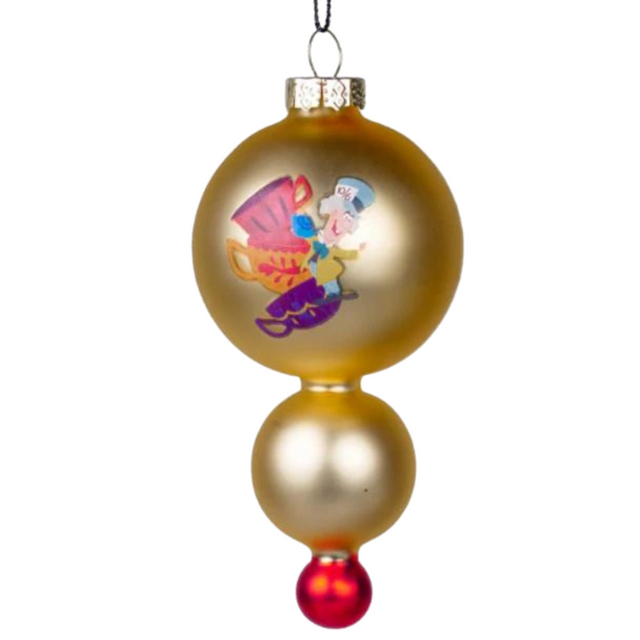 Mad Hatter Party Christmas Glass Bauble (Gold)