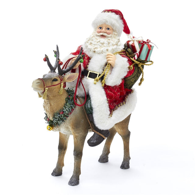 11.5 Inch Fabriche Santa on Reindeer W/S