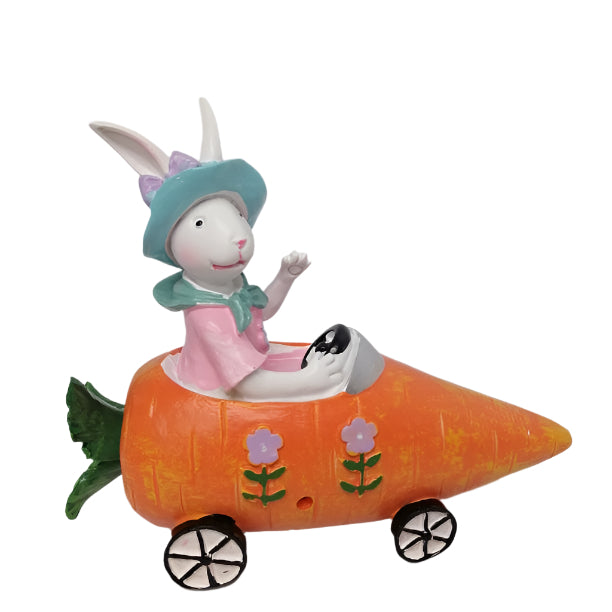 Rabbit girl in carrot car 16x20cm