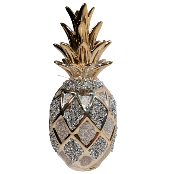 Decorative Pineapple silver & gold 11x28cm