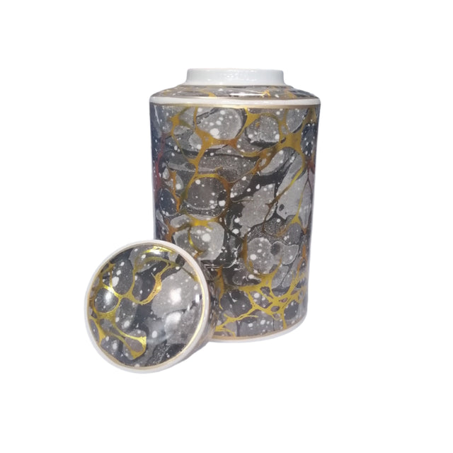 Black, grey and gold ginger Jar with lid