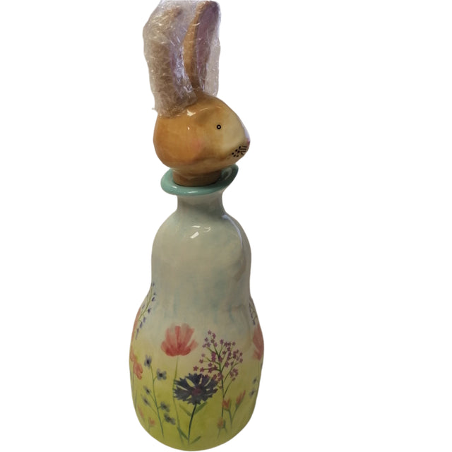 Large bottle with bunny head blue floral