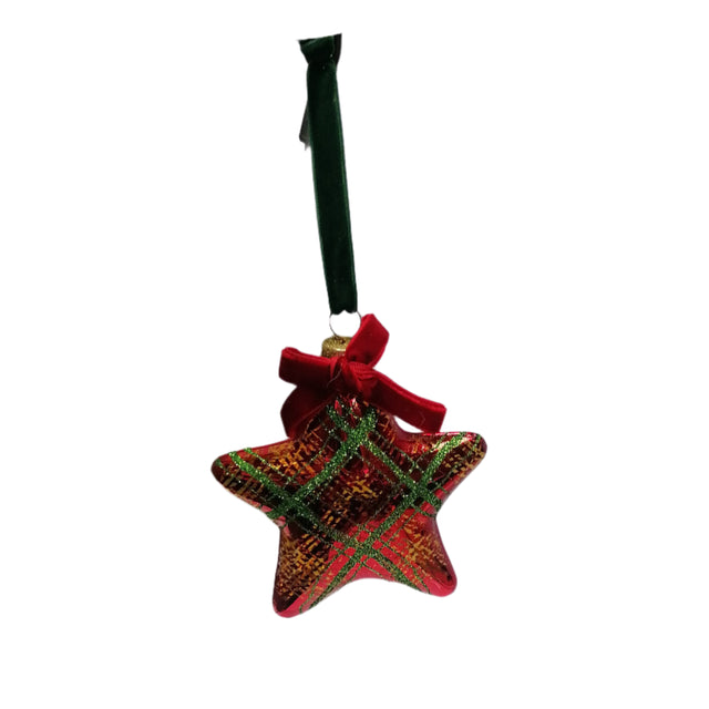 Glass Bauble With Green & Red 8cm - star