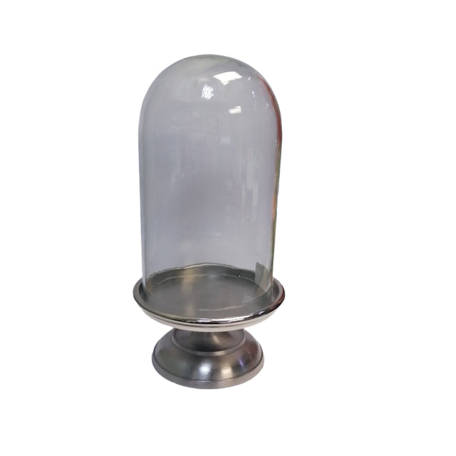 Glass dome with silver base 14.5x14.5x28cm