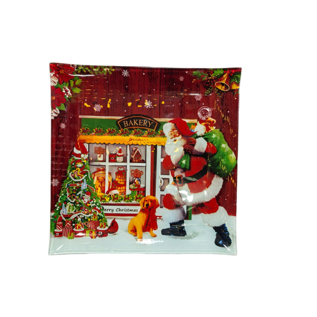 Square glass plate santa claus 30cm - Santa by bakery